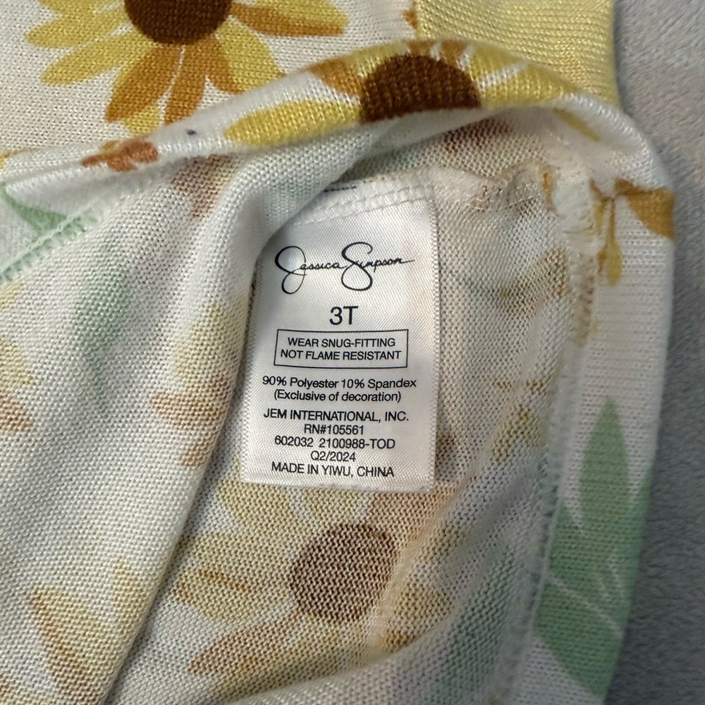 Jessica Simpson 2Pc Pajama Set 3T Sunflower Girls Sleepwear Floral Spring Easter - Picture 8 of 9